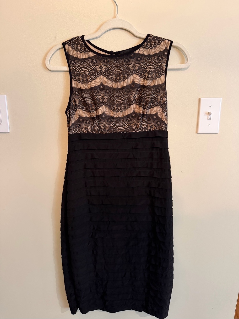 Sleeveless Black Lace-Overlay Shift Dress